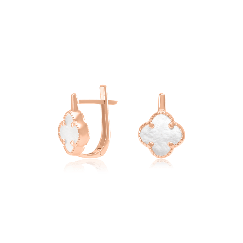 Золотые серьги с английской застежкой "Белый клевер"