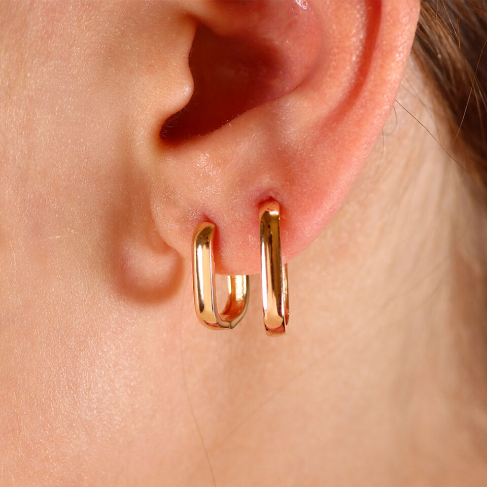 Золотые серьги "Квадратные кольца"