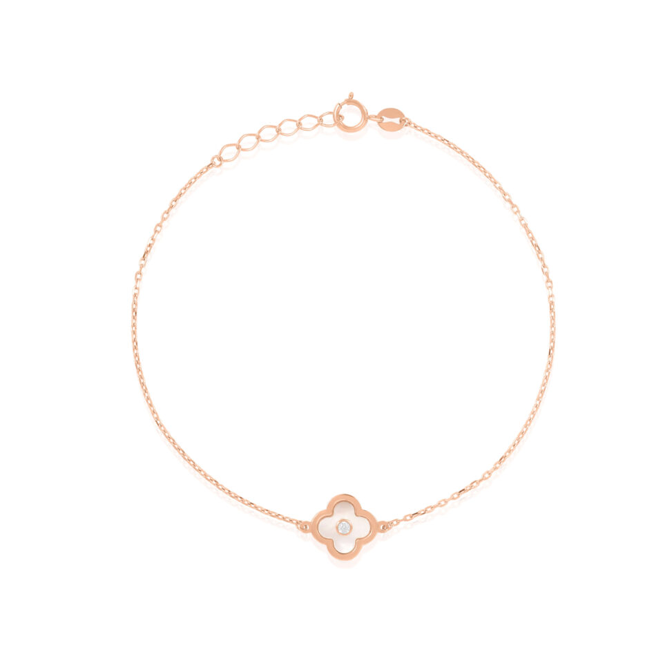 Золотой браслет "Клевер с цирконом"