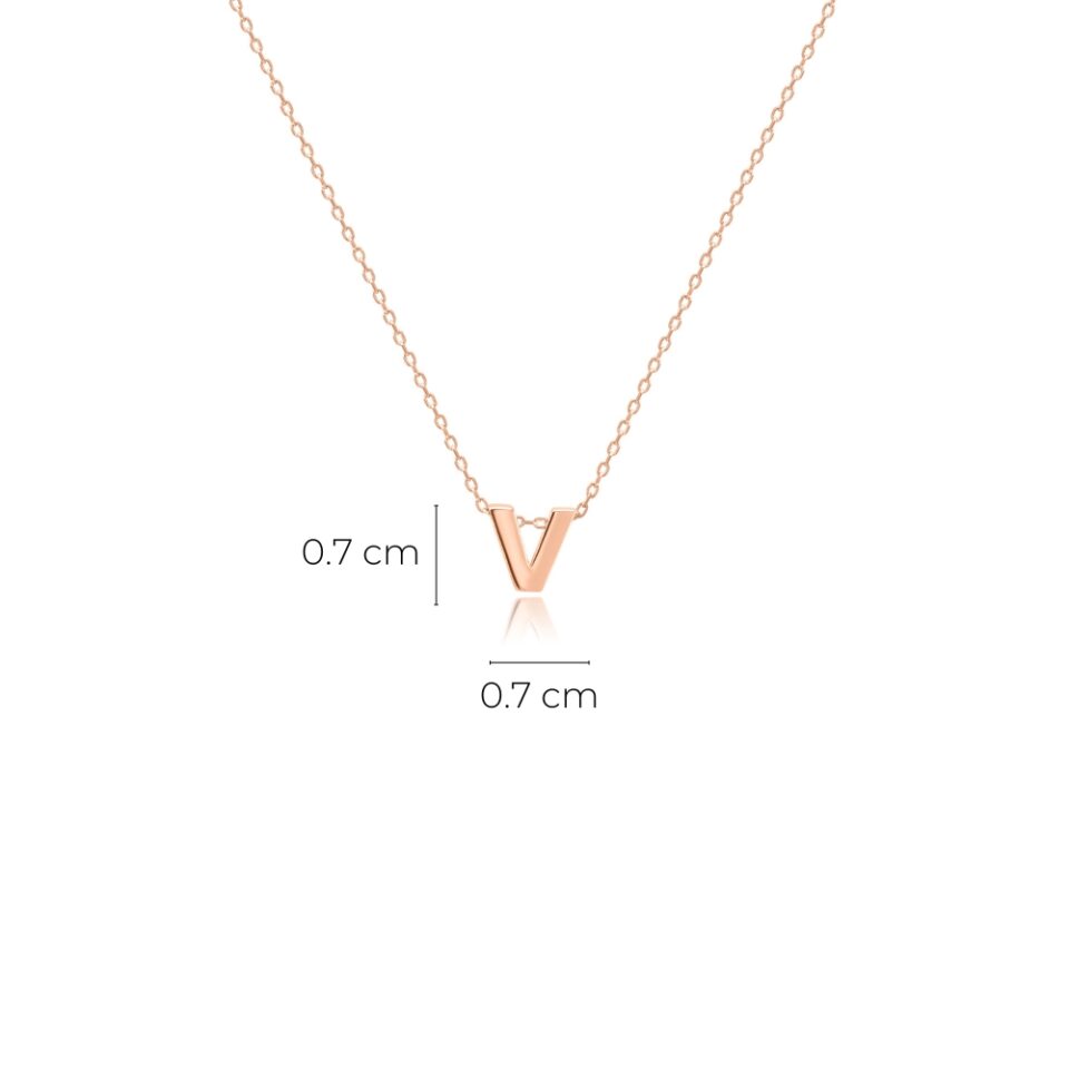 Złota zawieszka litera "V" wymiary