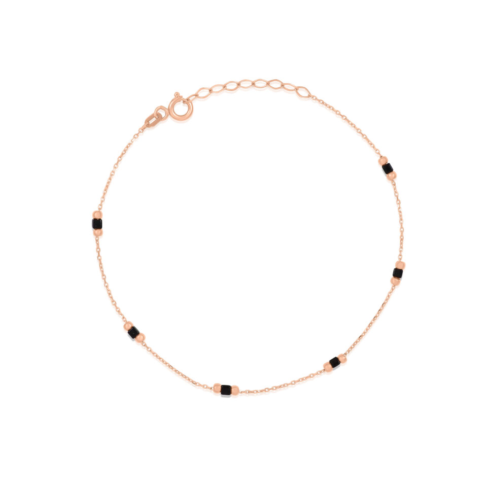 Золотой браслет "Черные бусины"