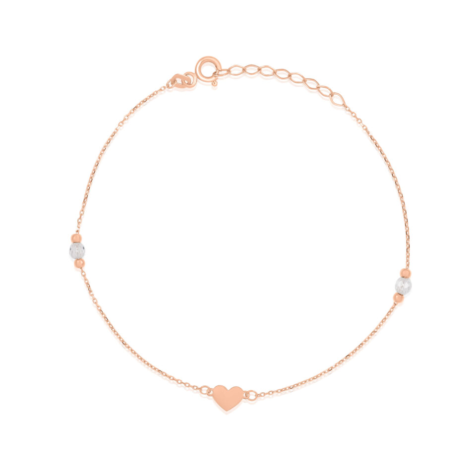 Золотой браслет "Сердце с бусинами"