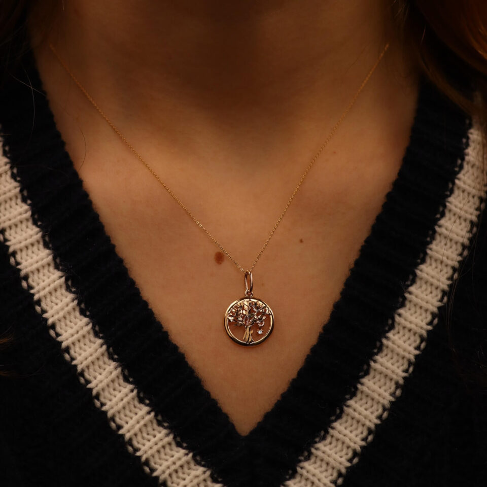 Złota zawieszka "Drzewo Życia z cyrkonią" na szyję