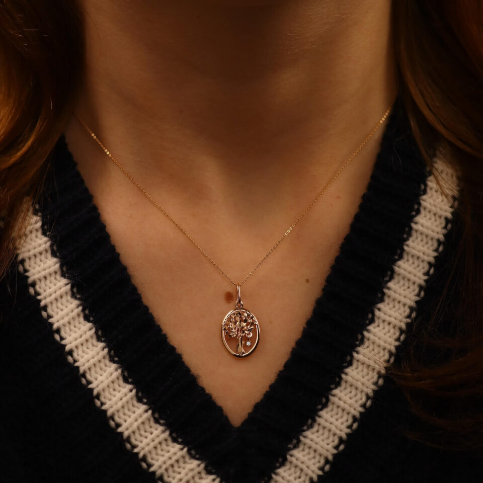 Złota zawieszka "Owalne drzewo życia z cyrkonią" na szyję