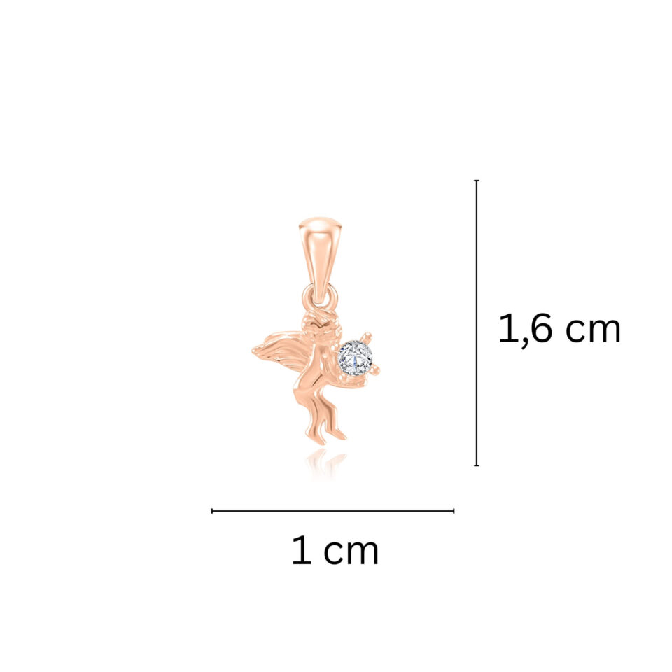 Złota zawieszka "Anioł trzymający cyrkonię" (Anioł Stróż) wymiary