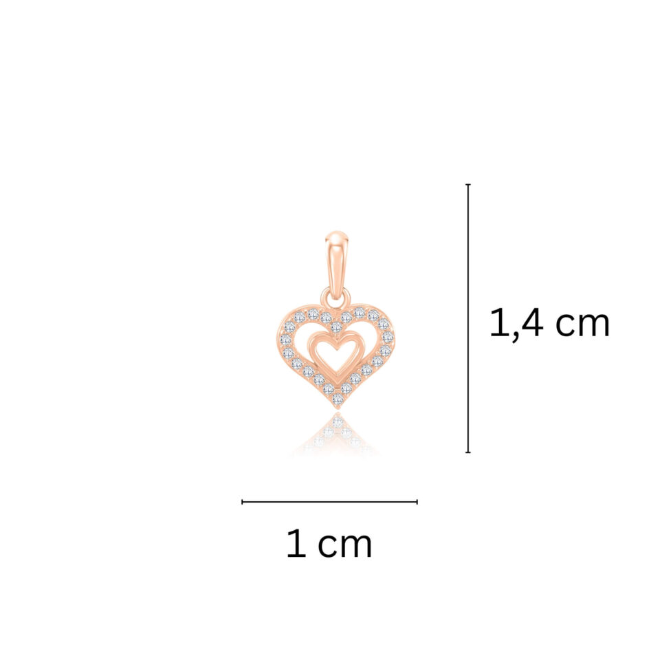 Złota zawieszka "Podwójne serce z cyrkoniami" wymiary