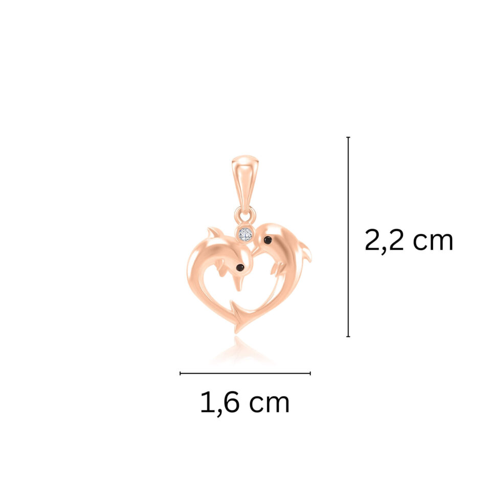 Złota zawieszka "Delfiny serca z cyrkoniami" wymiary