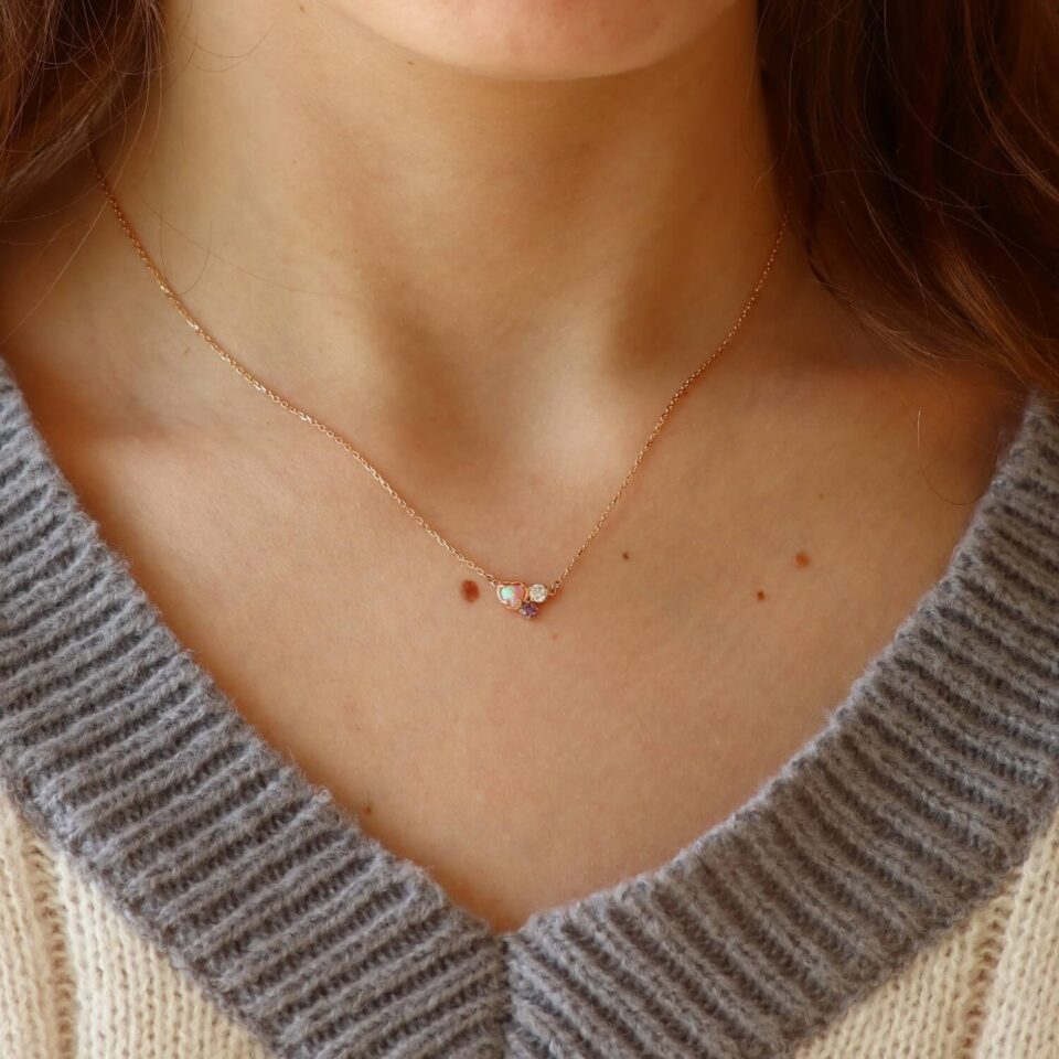 Золотая цепочка с подвеской «Сердце с опалом» на шею