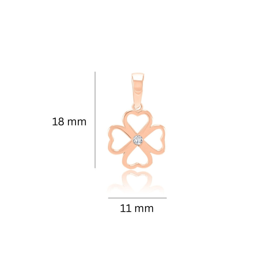 Złota zawieszka "Koniczynka z cyrkonią" wymiary