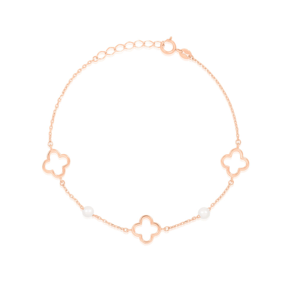 Złota bransoletka "Koniczynka z perłami"
