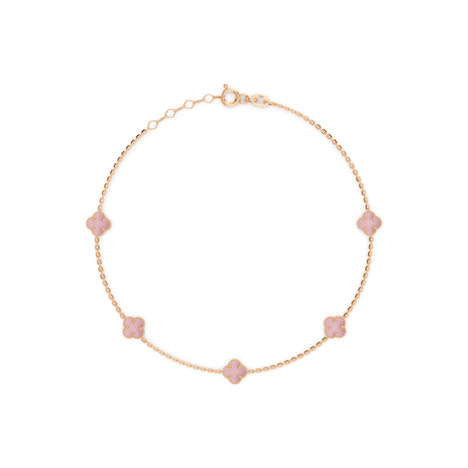 Kuldne käevõru "5 mini roosa pärlit"