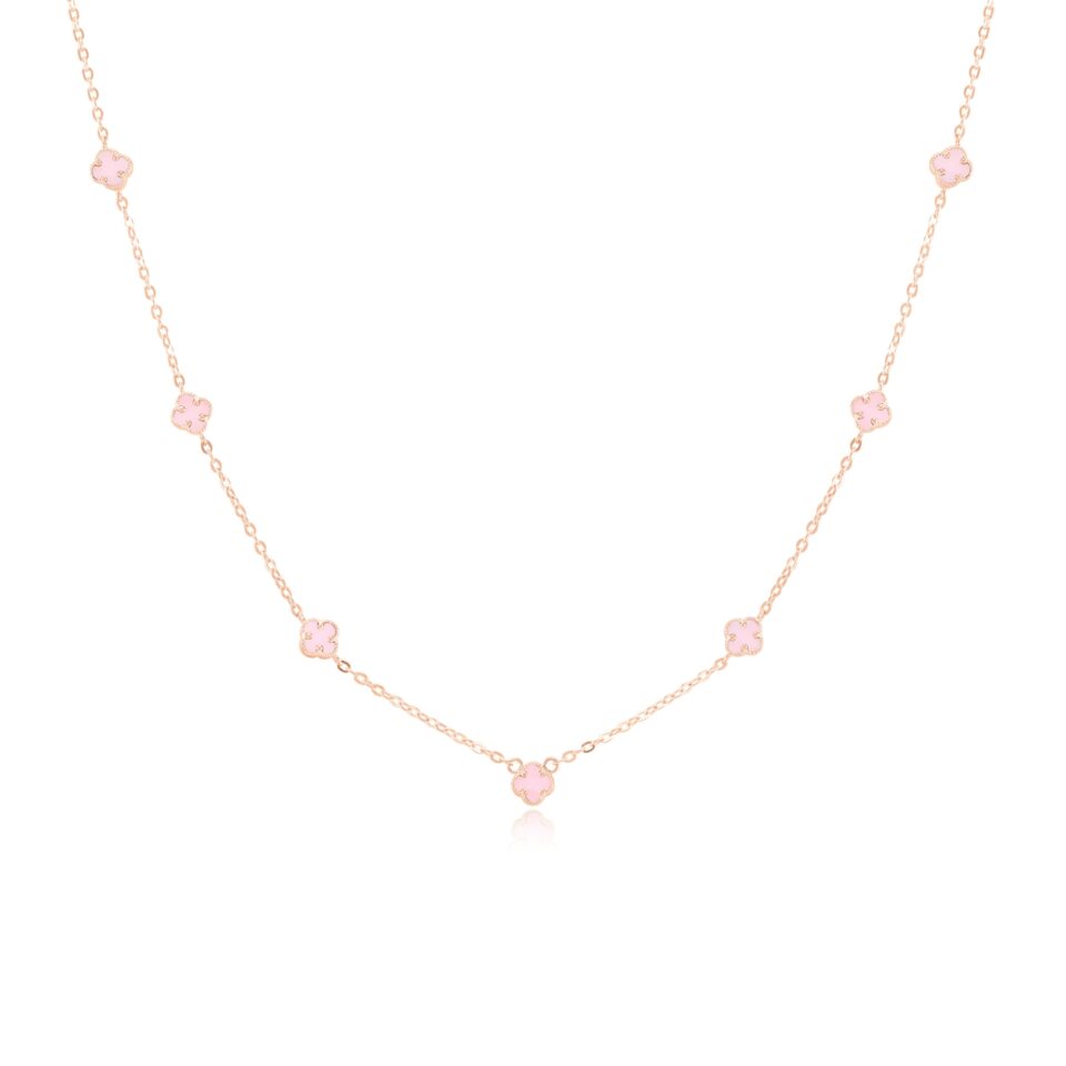 Kuldne kett ripatsiga „5 mini roosa pärlit”