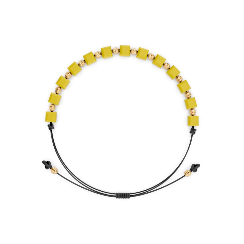 Schwarzes + gelbes Fadenarmband mit Gold