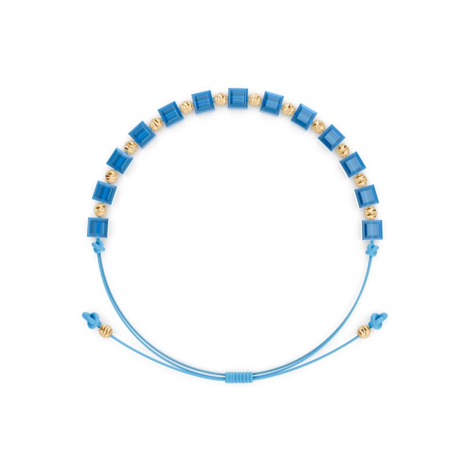 Transluzentes babyblaues Fadenarmband mit Gold