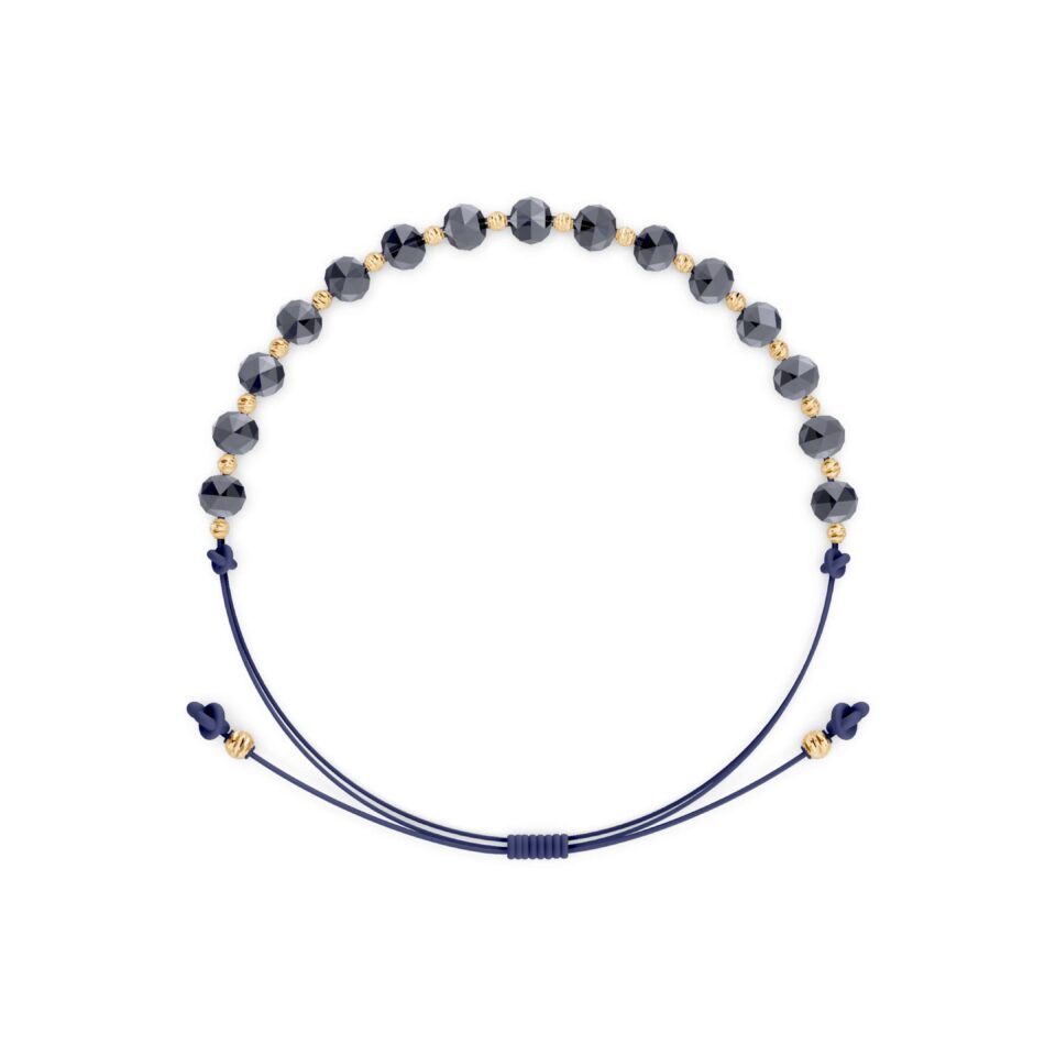 Dunkelblaues Fadenarmband mit goldenen Perlen