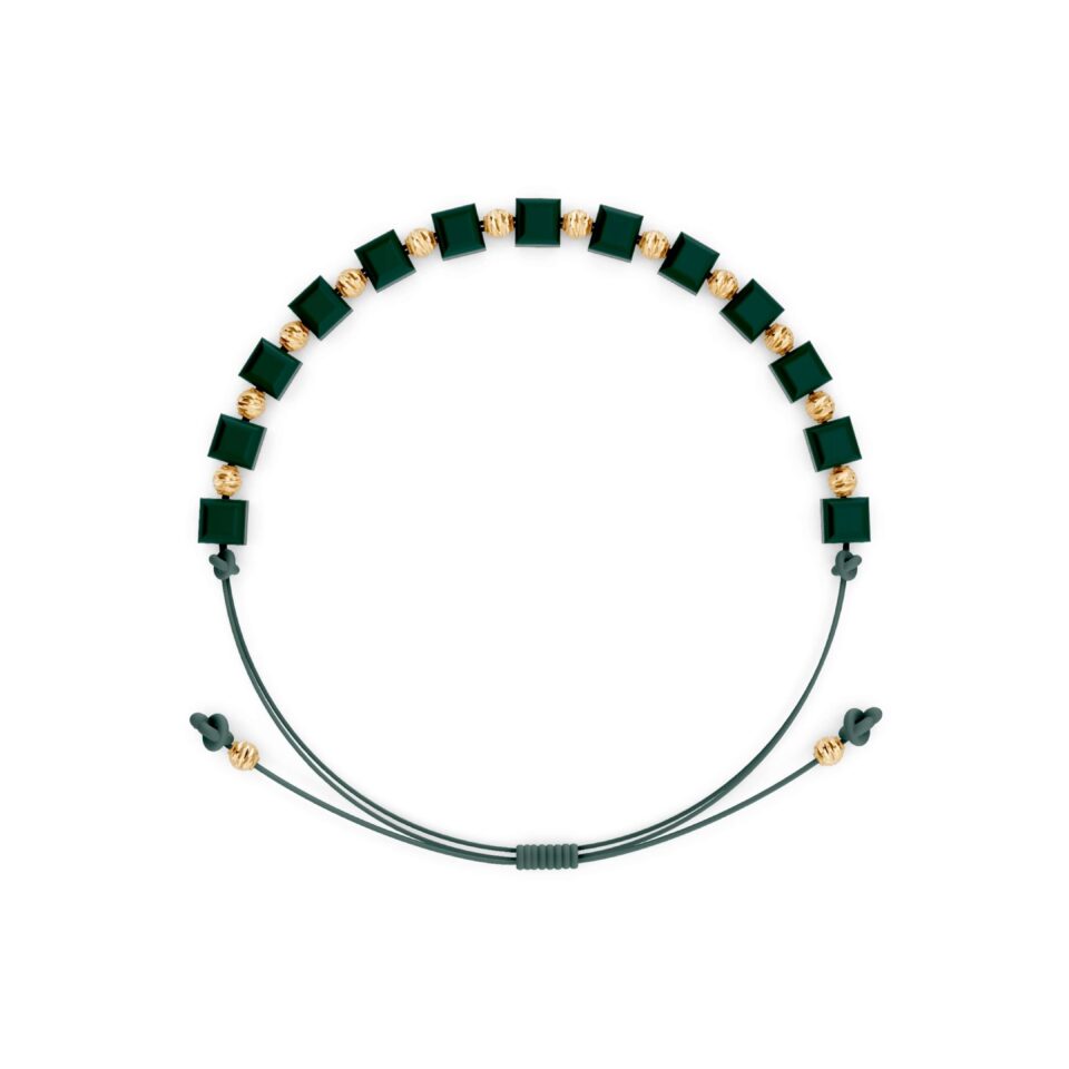 Dunkelgrünes Fadenarmband mit Gold