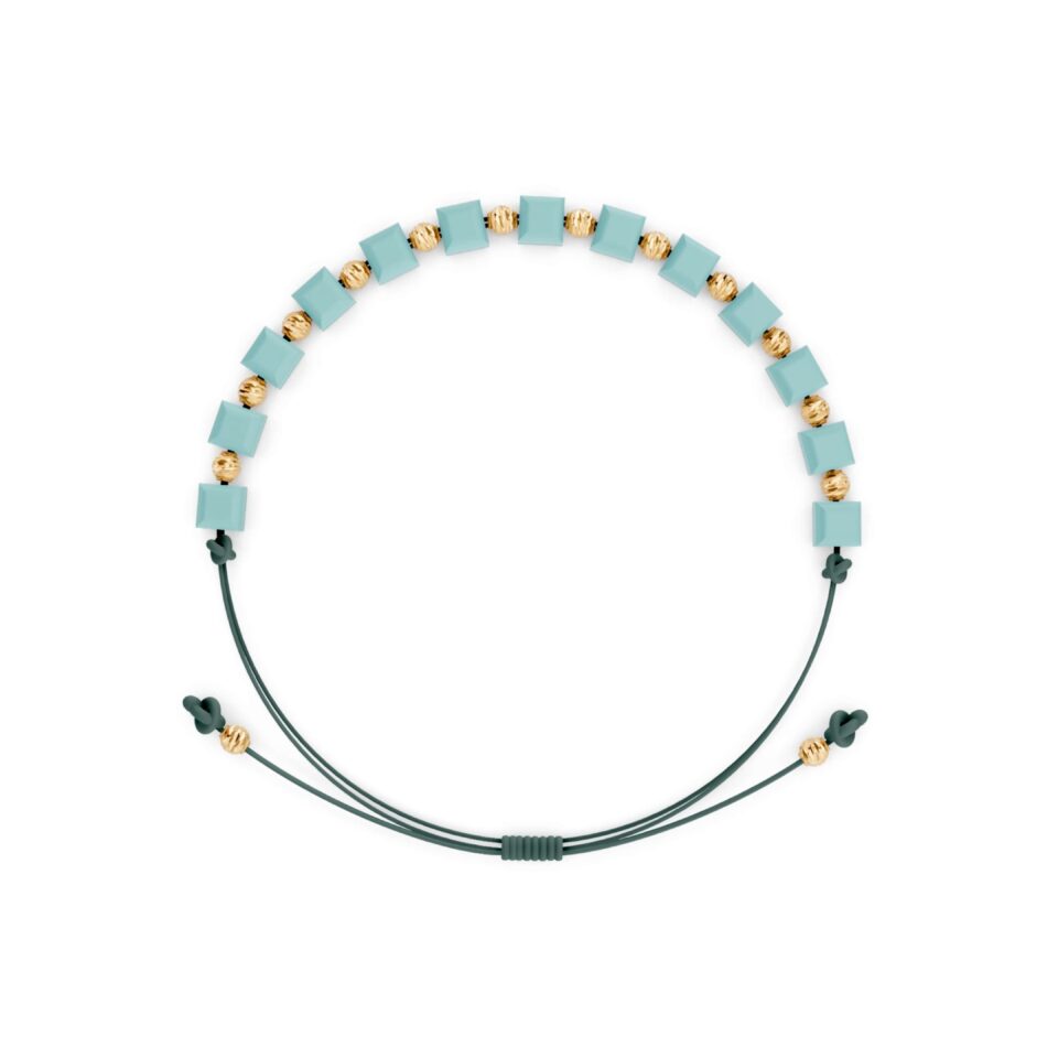 Pastelltürkisfarbenes Fadenarmband mit Gold